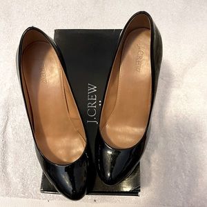 J Crew Factory Sylvia patent leather wedges in black - sz 8